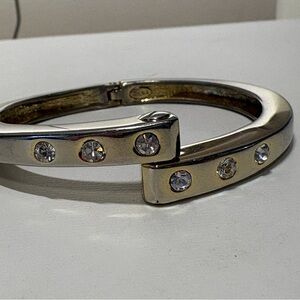 Vintage clamper Bangle Bracelet with Crystal Accents